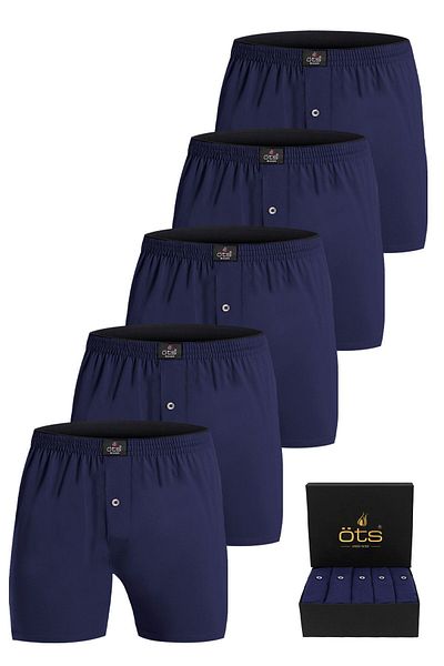 Öts Men's 100% Cotton Boxers 5 Pack Comfortable Fit with Buttons in Premium Special Gift Box