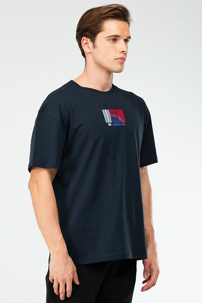 speedlife Μπλε Navy Oversize 100% βαμβακερό ανδρικό μπλουζάκι με κοντό μανίκι Xf1596