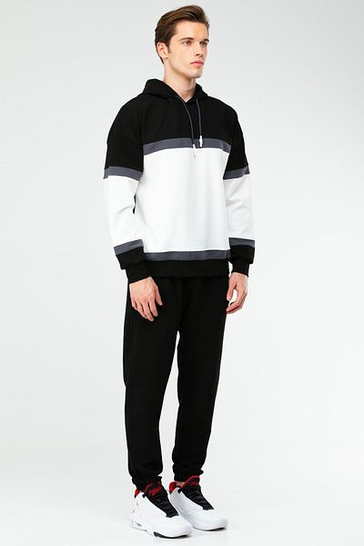 speedlife Ecru Black Men's Tracksuit Set - Regular Fit, Hooded, Rubber Leg Xa1731