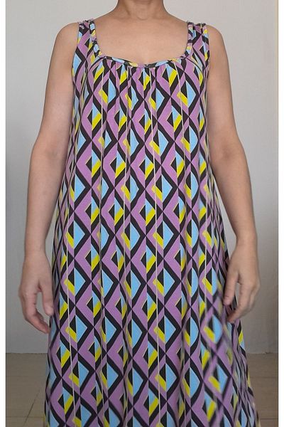 Mertcan Butik Front and back drawstring lilac yellow printed suspender combed cotton Viscose Dress