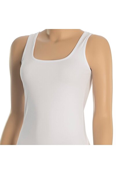 Öts Kadın Beyaz %100 Pamuk Kalın Askılı Ribana Atlet