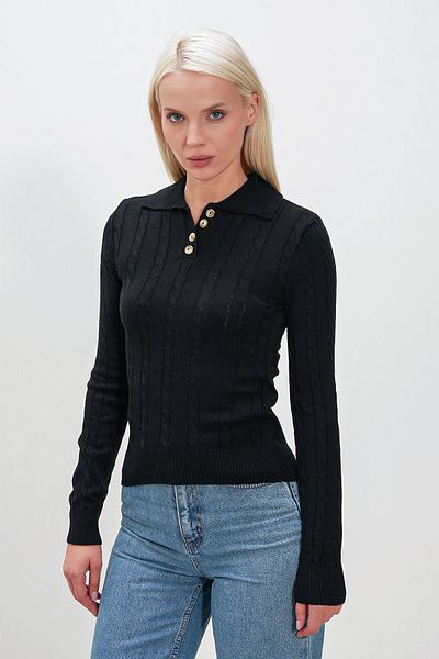 HAKKE Pulover tricotat cu nasturi cu gât polo