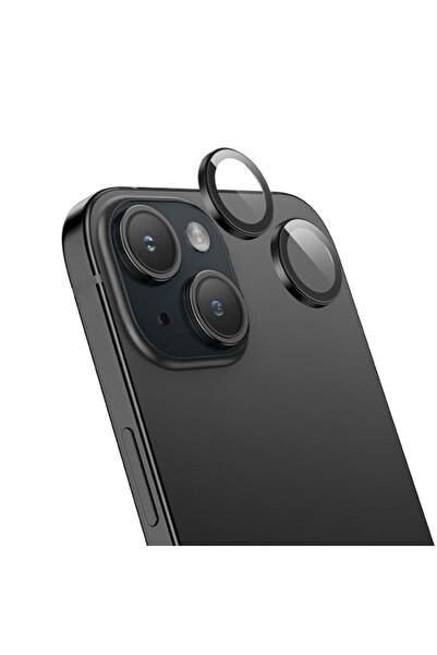 Hoco Crystal Clear iPhone 15-15 Plus HD 3D Metal Çerçeveli Kamera Koruyucu Lens