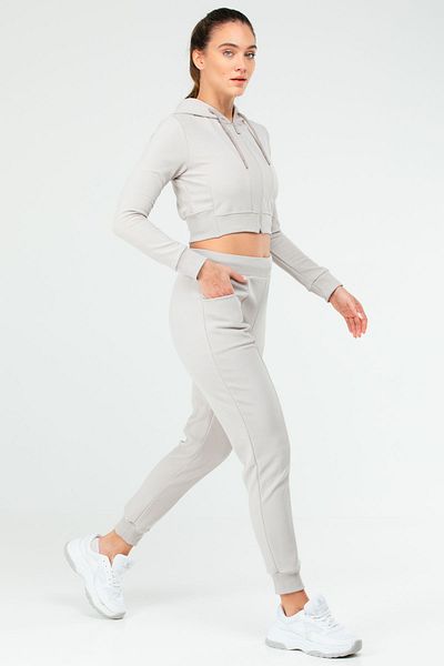 speedlife Gray Regular Hooded Crop Women's Tracksuit Set Sa2629