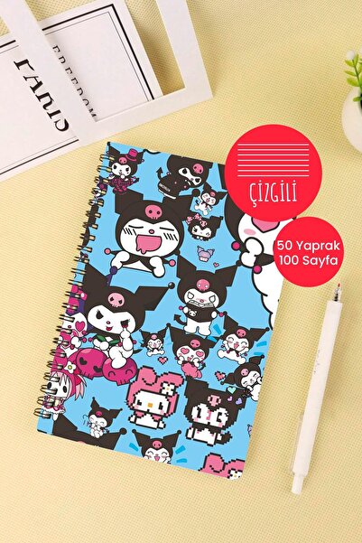 Anime Marketi Blue Kuromi Face Design A5 Spiral School Notebook 50 Sheets 100 Pages - Ruled