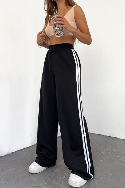 Sun Victoria Pantaloni de sport sezonieri negri cu talie înaltă, cu dungi largi