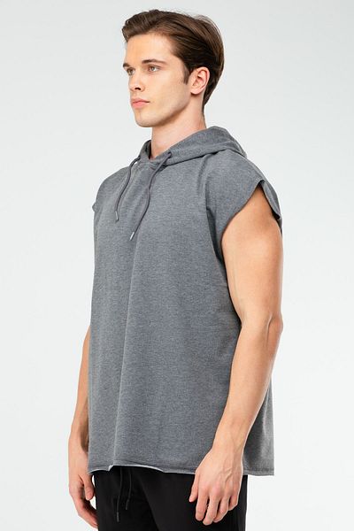 speedlife Anthracite Oversize Cotton Hooded Men's Sports Undershirt Xf1624