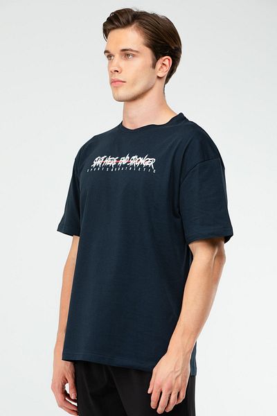 speedlife Μπλε Navy Oversize 100% βαμβακερό ανδρικό μπλουζάκι με κοντό μανίκι Xf1580