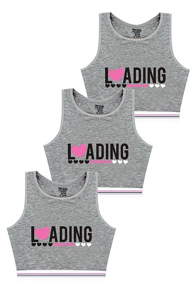 Öts 3-Piece Gray Cotton Lycra Half Tank Top Bustier Set for Girls