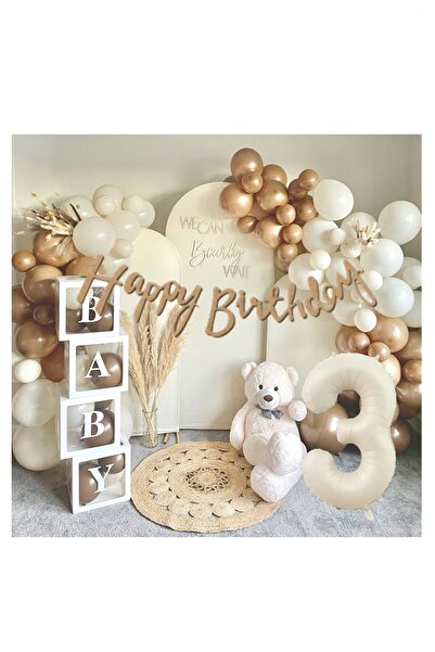 BİDOLUMUTLULUK Baby Yazılı Balon Kutusu Karamel Doğum Günü Seti Parti Kutlama...