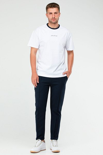 speedlife Λευκό Navy Blue Oversize Crew Neck Basic Ανδρικό Σετ Xb0093