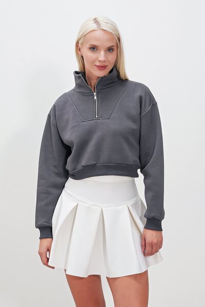 HAKKE Half Zipper Three Thread Sweatshirt - Sleeve Hem Elastic