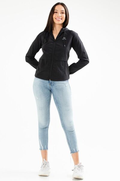 speedlife Women's Black Hooded Raincoat Windbreaker - Sc0998