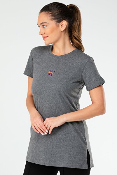 speedlife Anthracite Regular Cotton Crew Neck Short Sleeve Women's T-Shirt Sf0646