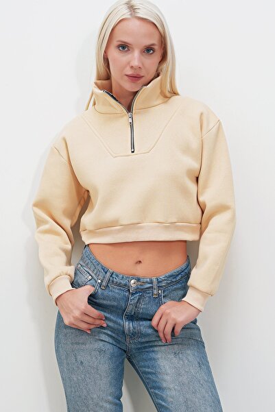 HAKKE Half Zipper Three Thread Sweatshirt - Sleeve Hem Elastic