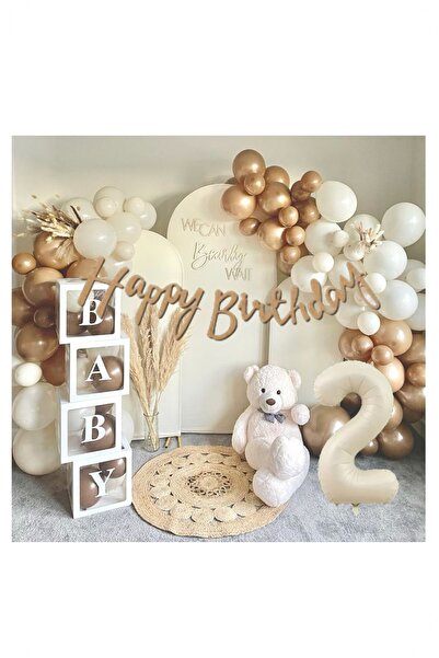 BİDOLUMUTLULUK Baby Yazılı Balon Kutusu Karamel Doğum Günü Seti Parti Kutlama...