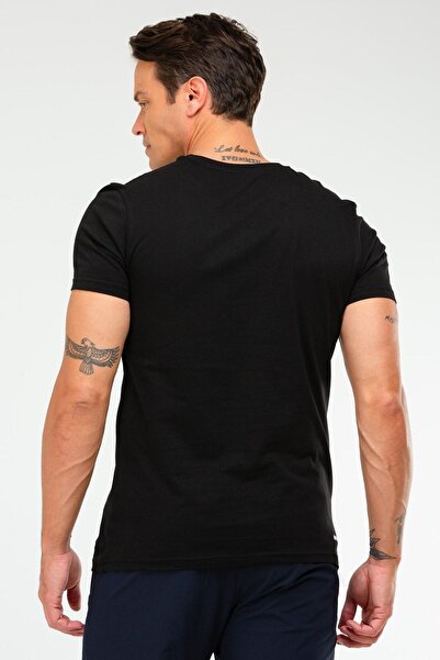 speedlife Μαύρο κανονικό 100% βαμβακερό ανδρικό μπλουζάκι με λαιμόκοψη Xf1486