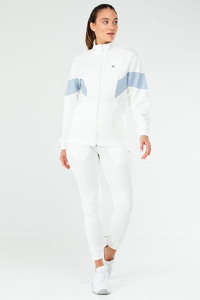 speedlife Γυναικεία αθλητική φόρμα White Slim Fit Cotton Stand Collar Sa2621