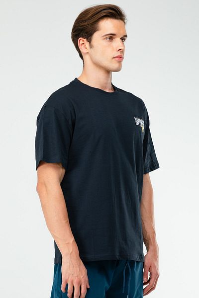 speedlife Μπλε Navy Oversize 100% βαμβακερό ανδρικό μπλουζάκι με κοντό μανίκι Xf1595