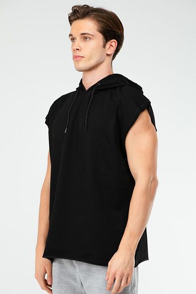 speedlife Black Oversize Cotton Hooded Men's Sports Undershirt Xf1624