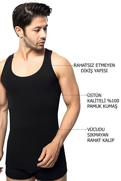 Öts Erkek Siyah 6'lı Paket %100 Pamuklu Klasik Süprem Atlet (%100 PAMUK)