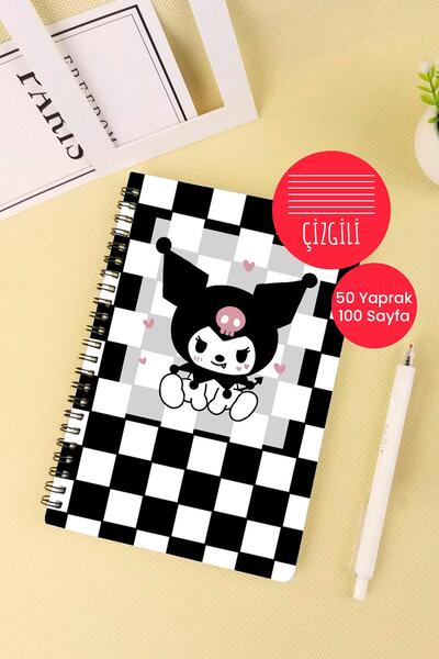 Anime Marketi Checkerboard Kuromi Design A5 Spiral School Notebook 50 Sheets 100 Pages - Ruled