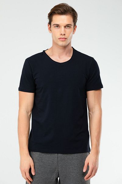 speedlife Ανδρικό μπλουζάκι με λαιμόκοψη σε μπλε Navy κανονικό βαμβακερό Xf1606