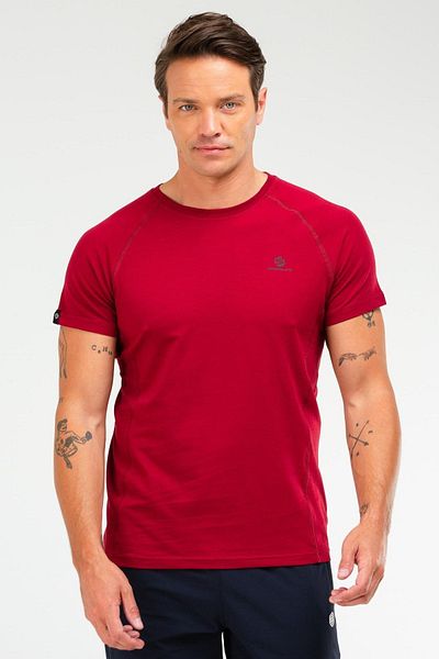speedlife Claret Red κανονικό βαμβακερό ανδρικό μπλουζάκι με λαιμόκοψη με κοντό μανίκι Xf1511