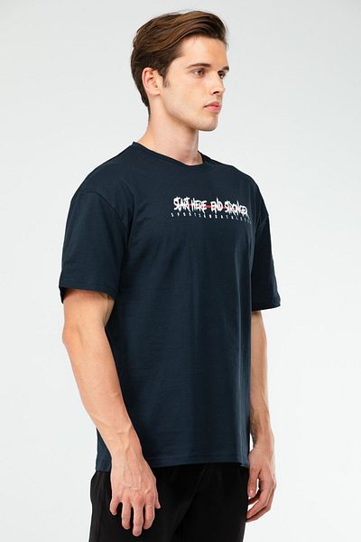 speedlife Μπλε Navy Oversize 100% βαμβακερό ανδρικό μπλουζάκι με κοντό μανίκι Xf1580