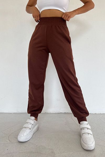 Sun Victoria Γυναικεία φούτερ Jogger σε καφέ έξτρα ψηλόμεσα ζώνη