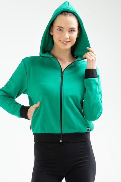 speedlife Hanorac de damă cu glugă din bumbac, verde, slim fit Sc0962