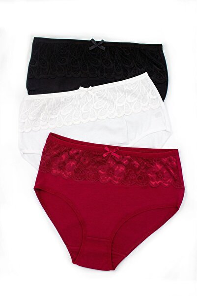 Öts Kadın 3'lü Pamuk Rahatsız Etmeyen Yüksek Bel Dantelli Külot, High Cut