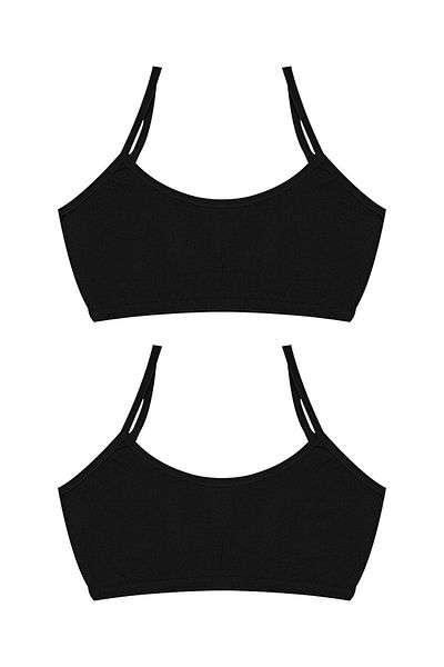 Öts Girl's Black 2-Piece Cotton Lycra Half Tank Top Training Bra
