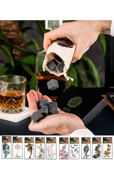 Whisky 12Pcs Natural Marble Granite Whiskey Cooling Stone Set - 1 Accessory Forged