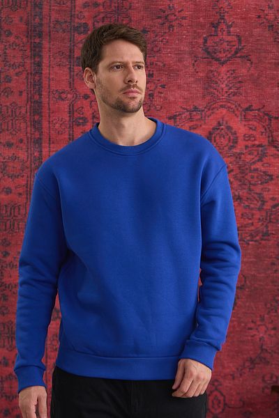 COMBİNE MİCHAİL Hanorac oversize pentru bărbați, 100% bumbac, cu gât crew - ALBASTRU ÎNCHIS