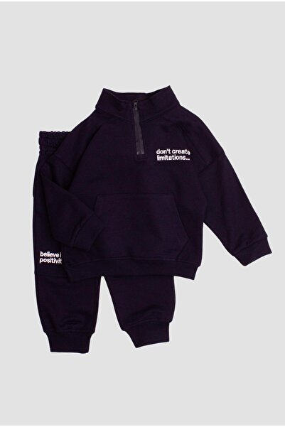 Chicsy Baby Szövegnyomott, túlméretezett baba és gyerek tréningruha szett - elülső cipzárral és kenguru zsebekkel