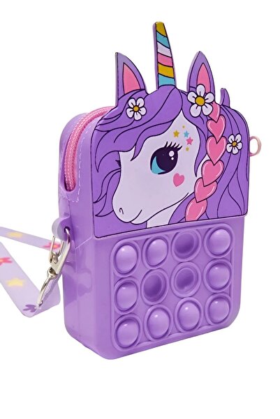 Hyd Unicorn Midi Silikon Çanta Popitli Çocuk Fermuarlı Omuz Çantası 11x13 cm
