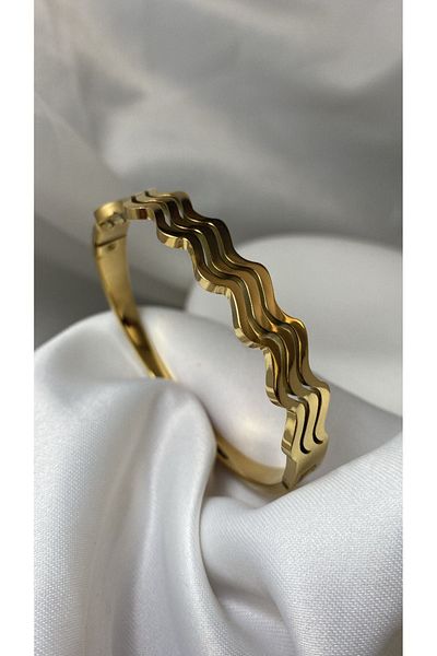 QUATTRO ACCESSORİO High Quality Wave Model Steel Handcuff Bracelet