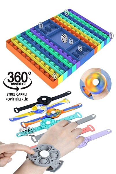 Ayver Popit 2'li Set Duyusal Oyuncak Eğitici Oyuncak Tavla Pop It Stres Çark ...