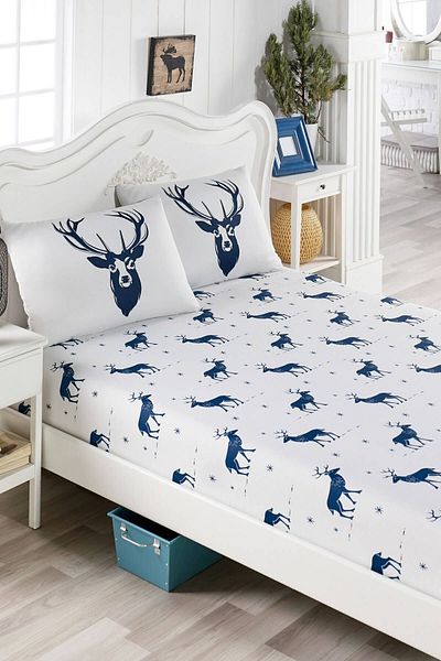 Eponj Home Double Pes Elastic Sheet Set Deer Navy Blue