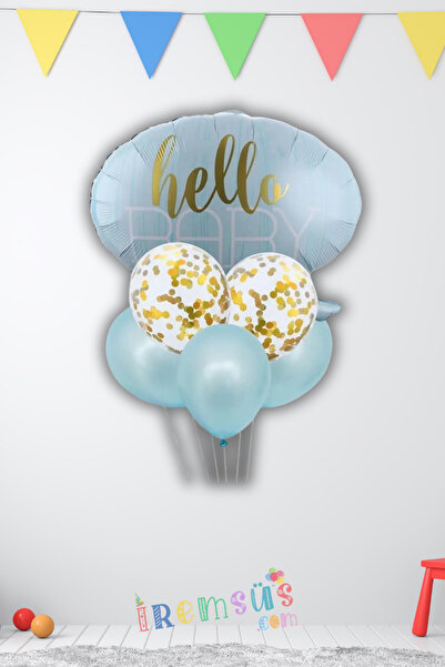 mypartyready Erkek Bebek Hello Baby Mavi Renk Yeni Doğum Balon Seti Hastane O...