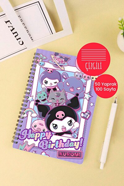Anime Marketi دفتر مدرسي بتصميم Happy Birthday Kuromi مقاس A5، 50 ورقة، 100 ص...