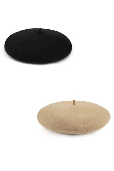 MinaCarin Set of 2 French Felt Beret - Black Mink