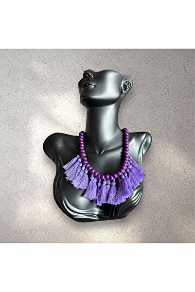 mirelabutique Özel Tasarım Tahta Boncuk Püsküllü Kolye