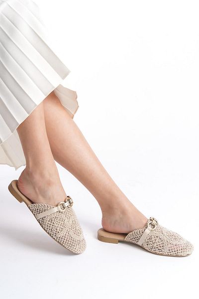 Bak Store Beige Knitwear Straw Knitted Women's Slippers