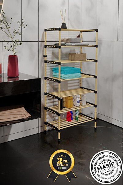 SEOWOOD Ahşap 7 Katlı Ayakkabılık Çok Amaçlı Modüler Raf 57 Cm Genişlik