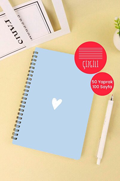 Anime Marketi دفتر مدرسي حلزوني مقاس A5 بتصميم قلب أزرق 50 ورقة و100 صفحة - مسطر