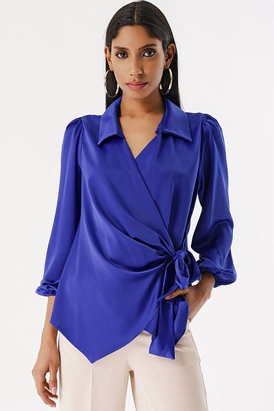 OVAO NOUA SEZONĂ GULER DE CAMĂȘĂ CU MÂNECĂ ELASTIC SATIN ELEGANT BLUZ