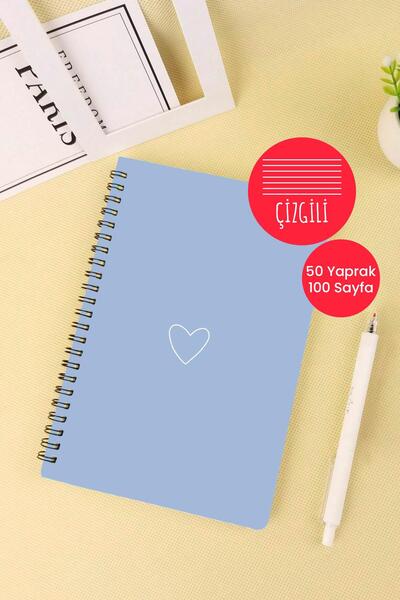 Anime Marketi دفتر مدرسي حلزوني مقاس A5 بتصميم قلب أزرق 50 ورقة و100 صفحة - مسطر