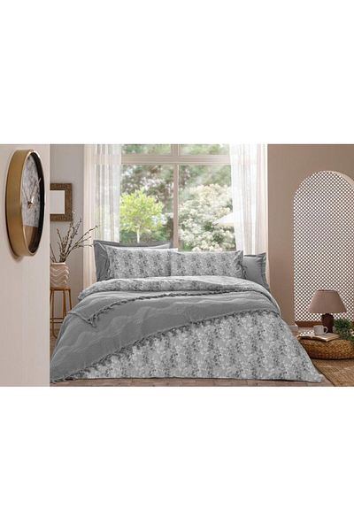 Özdilek Ranforce Pique Duvet Cover Set - Double, Gray Leaves